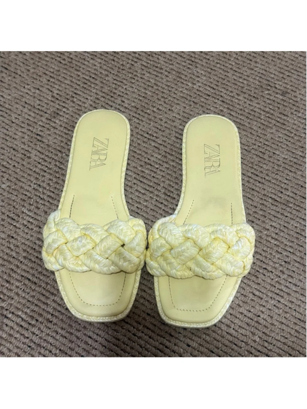 ZARA Braided Raffia Slide Sandals Cream Beige Woven Flat Slides EU 39 US 8 - Picture 3 of 7